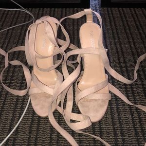 LACE UP HEELS IN NUDE FAUX SUEDE